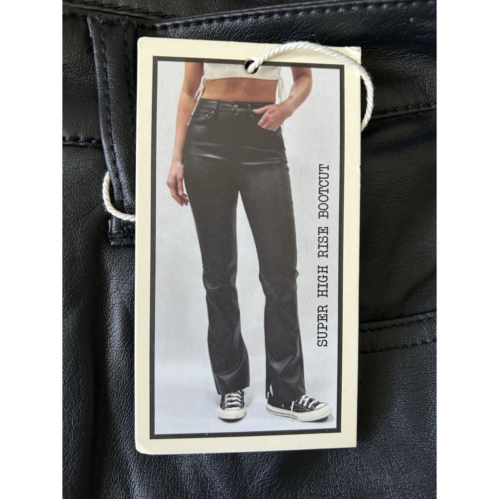 tgla Super High Rise Black Vegan Leather Bootcut Raw Hem Pants New Size 11 | 30"